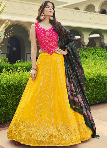 Charming Yellow Sequence Work Georgette Lehenga Choli Set